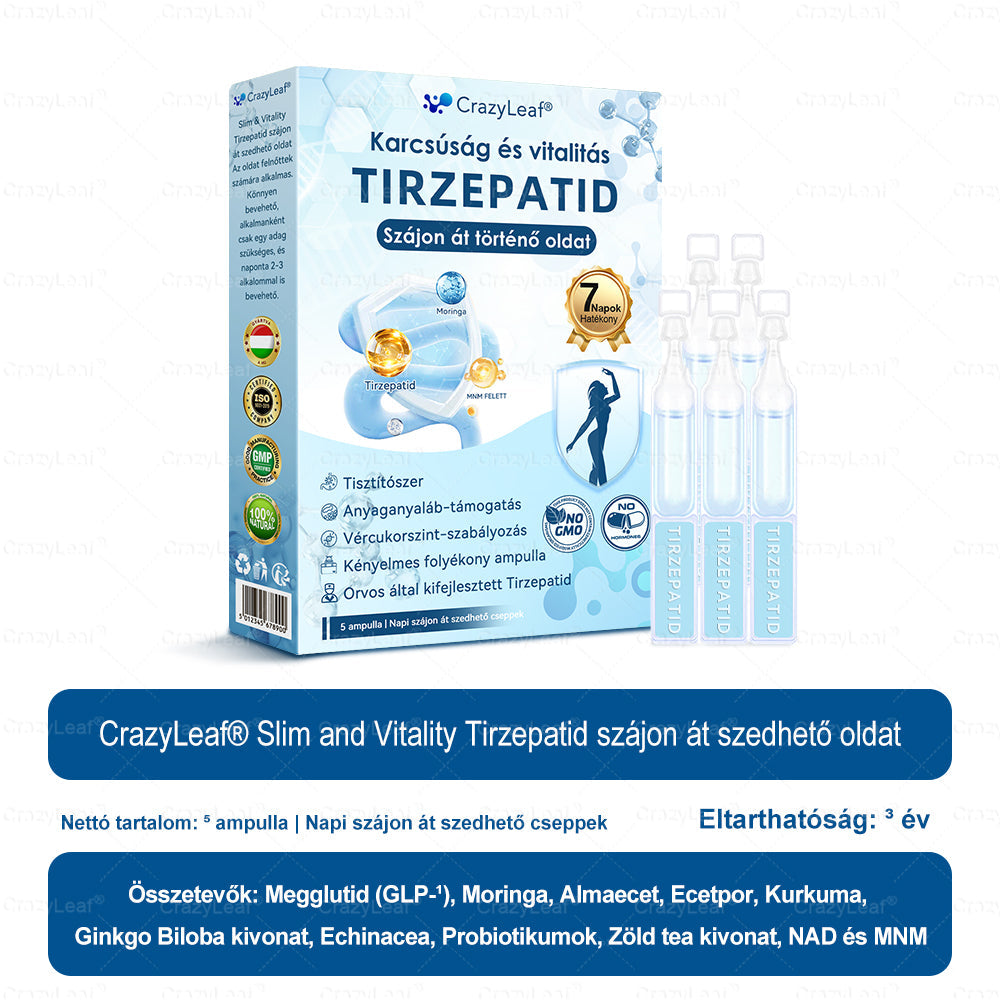 Klinikailag igazolt Magyarországon | Hivatalos áruház | CrazyLeaf® Slim & Vitality szájon át szedhető oldat makacs fogyás, magas vérnyomás, vércukorszint, zsírmáj, ízületi fájdalom, alacsony energiaszint és laza bőr esetén