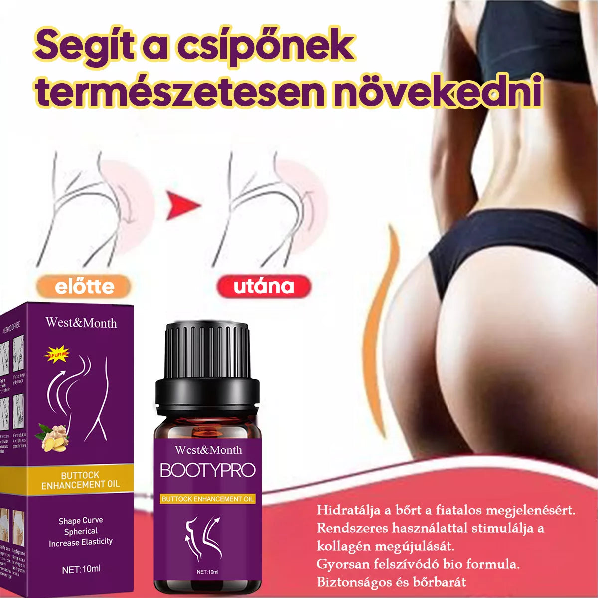 BootyPro Fenékemelő Masszázsolaj - Formáló és Teltítő Olaj