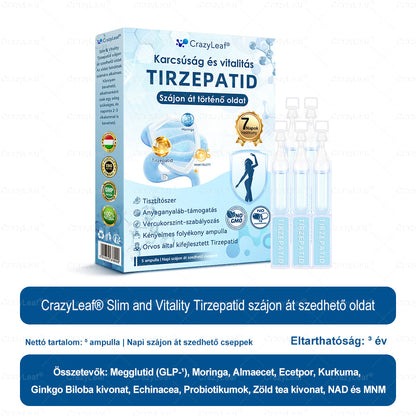 Klinikailag igazolt Magyarországon | Hivatalos áruház | CrazyLeaf® Slim & Vitality szájon át szedhető oldat makacs fogyás, magas vérnyomás, vércukorszint, zsírmáj, ízületi fájdalom, alacsony energiaszint és laza bőr esetén