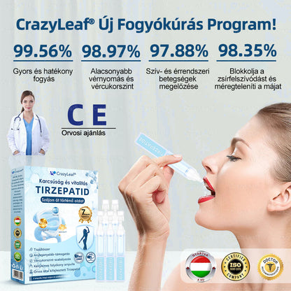 Klinikailag igazolt Magyarországon | Hivatalos áruház | CrazyLeaf® Slim & Vitality szájon át szedhető oldat makacs fogyás, magas vérnyomás, vércukorszint, zsírmáj, ízületi fájdalom, alacsony energiaszint és laza bőr esetén