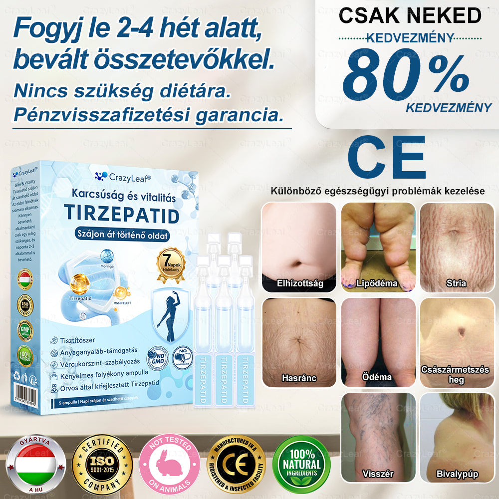 Klinikailag igazolt Magyarországon | Hivatalos áruház | CrazyLeaf® Slim & Vitality szájon át szedhető oldat makacs fogyás, magas vérnyomás, vércukorszint, zsírmáj, ízületi fájdalom, alacsony energiaszint és laza bőr esetén