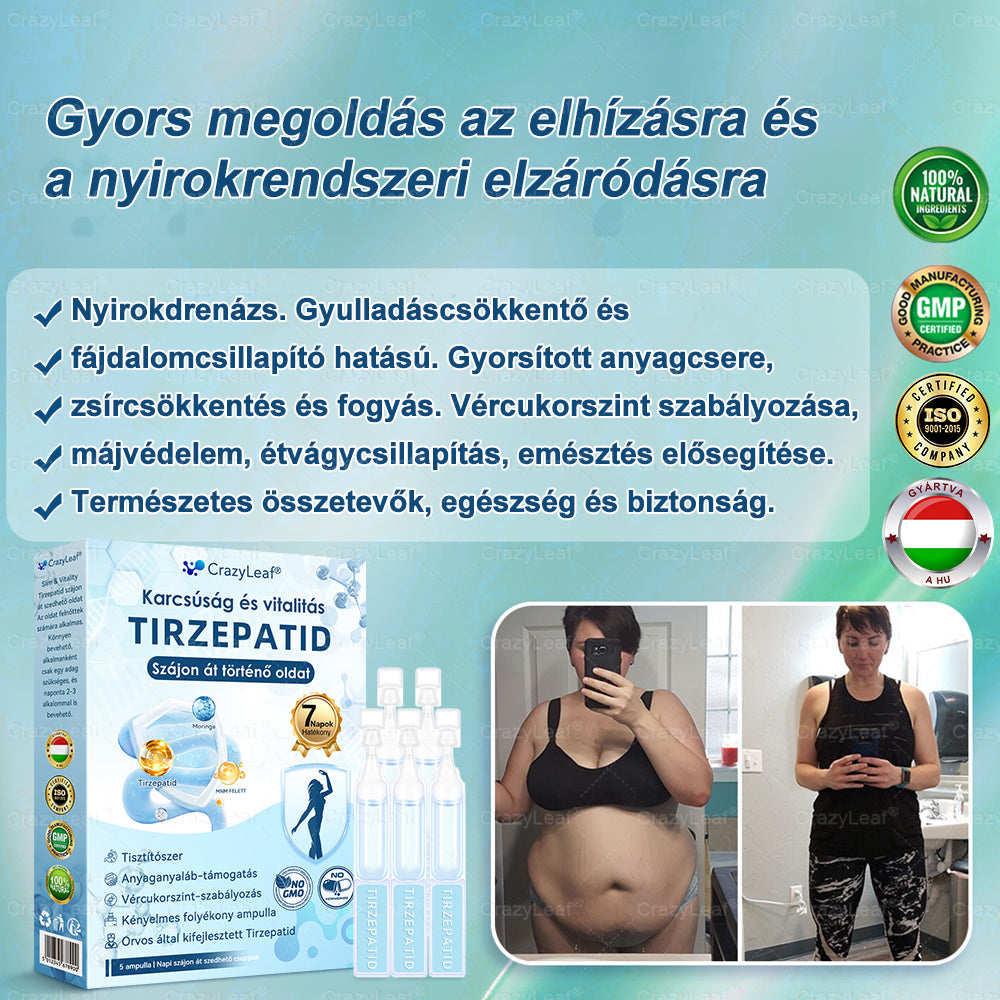 Klinikailag igazolt Magyarországon | Hivatalos áruház | CrazyLeaf® Slim & Vitality szájon át szedhető oldat makacs fogyás, magas vérnyomás, vércukorszint, zsírmáj, ízületi fájdalom, alacsony energiaszint és laza bőr esetén